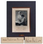 Rare Helen Keller & Anne Sullivan Macy Signed Photo Display -- Lovely Portrait Photo by Famed Photographer Nickolas Muray, Also Signed by Him & Dated 1927