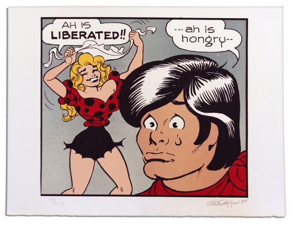 ''Li'l Abner'' Artist Proof -- With Fun, Women's Lib Content -- Numbered 14/30 & Signed ''Al Capp '74'' in Pencil -- Measures 29'' x 22'' -- Very Good