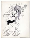 Large Al Capp Drawing -- One of Capps SWINE Hippie Characters -- 11.75 x 14.75 -- Crease to Upper Left Corner, Else Near Fine