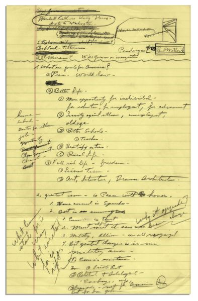 Handwritten Notes by Richard Nixon From 1958 -- ''What are goals for America?'' & ''What Communism stands for is wrong / what we stand for is right''