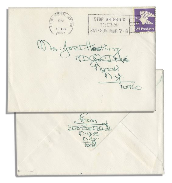 Fallen Socialite Edie Bouvier Beale Autograph Letter Signed -- With Great Eccentric Content on Her Cat -- ''...[my cat] is very fat...He likes...moist cat food...milk...Will eat bacon...''