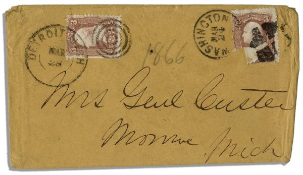 George Custer Autograph Envelope Made Out to His Wife ''Mrs. Genl Custer''