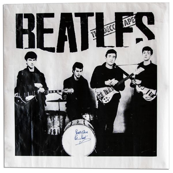 Beatles Poster Signed by Original Drummer Pete Best
