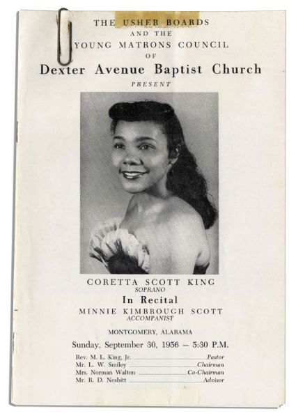 Coretta Scott King Concert Poster & Program From Performances in 1956 & 1958 -- One From the Dexter Avenue Baptist Church