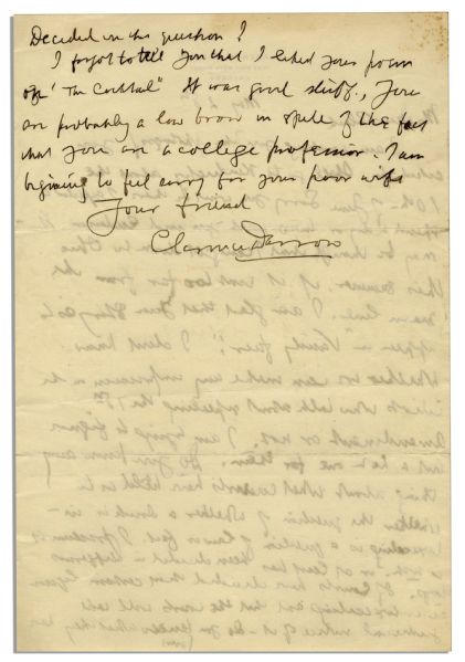 Clarence Darrow Autograph Letter Signed With Prohibition Content -- ''...I don't know whether we can make any impression on the idiots who talk about repealing the 18th amendment or not...''