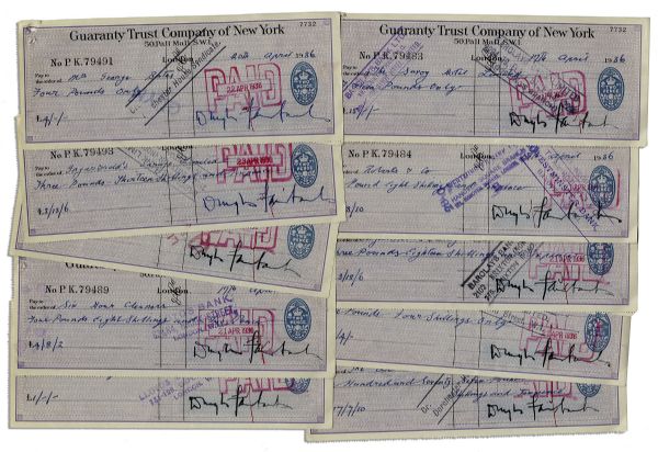 Douglas Fairbanks, Sr. Lot of 10 Checks Signed