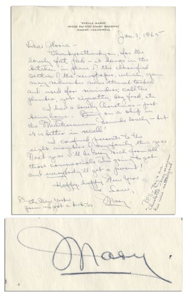 Mary Astor Autograph Letter Signed to Her Agent Gloria Safier -- ''...I had a lovely Christmas -- just being home...''