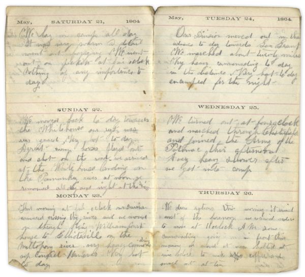 Civil War Diary From Maine 1st Cavalryman -- Extensive Battle Content on the Overland Campaign --  ''...we lost 70 men...Our prisoners went out today to bury our dead at Reams Station...''