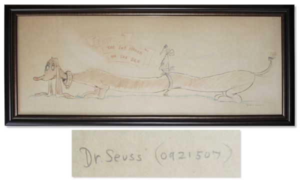 Dr. Seuss Original 66'' x 29.5'' 1940's Drawing of His Famous Dachshund, Representing Germans in WWII -- Measures Nearly Six Feet Long!
