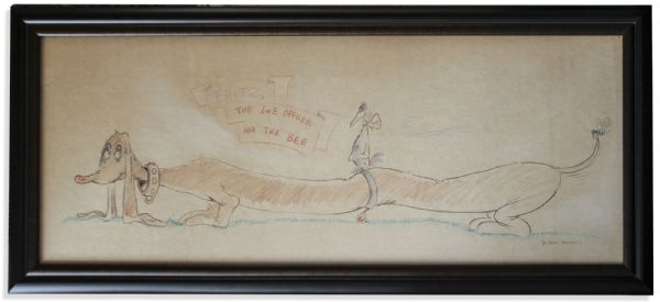 Dr. Seuss Original 66'' x 29.5'' 1940's Drawing of His Famous Dachshund, Representing Germans in WWII -- Measures Nearly Six Feet Long!