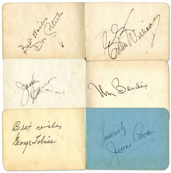 Autograph Book Signed by 45 Hollywood Stars Including, Carl ''Alfalfa'' Switzer, Bob Hope, Edward G. Robinson, Esther Williams, Dorothy Lamour, Jack Haley, Phil Harris & More
