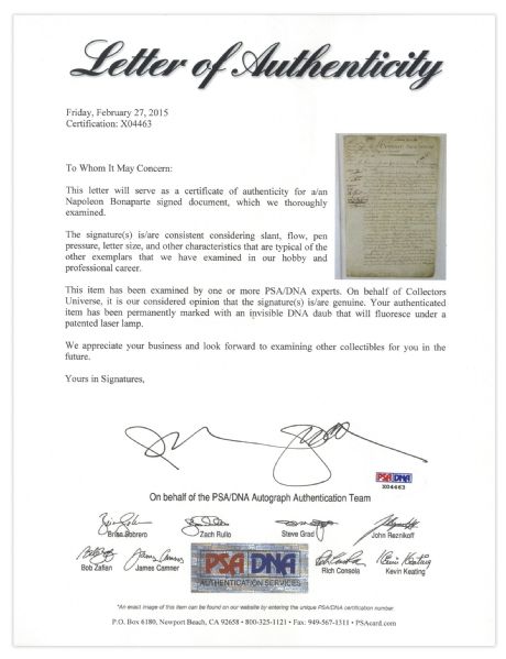 Napoleon Bonaparte Document Signed -- With PSA/DNA COA