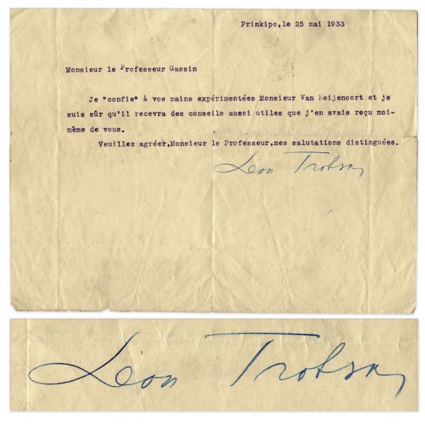 Leon Trotsky Typed Letter Signed -- ''...I 'entrust' to your experienced hands...''