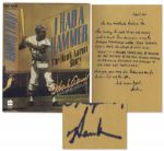 Hank Aaron Autograph Note Signed Within His Autobiography -- ...Racist...thoughts cannot, alas, be abolished by fiat...
