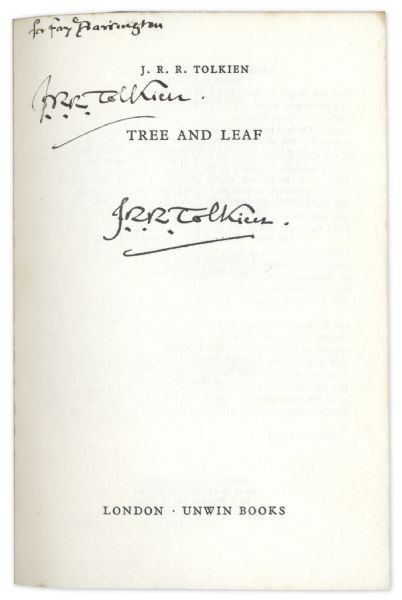 J.R.R. Tolkien Twice-Signed Copy of ''Tree and Leaf'' -- Twice Signed -- With PSA/DNA COA