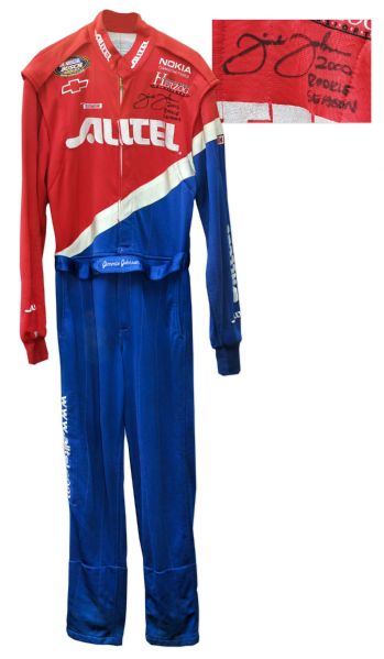 Jimmie Johnson Signed Racing Suit From His Rookie Year -- Race-Worn During the 2000 NASCAR Busch Series