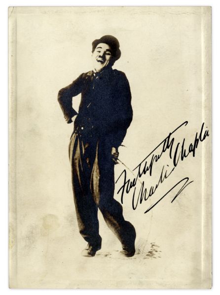 Charlie Chaplin Signed Photograph as the Tramp -- With JSA COA