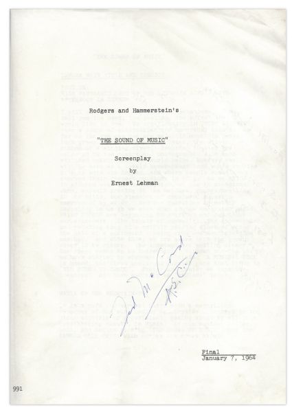 ''The Sound of Music'' Script Owned & Signed by Academy Award Nominated Cinematographer Ted McCord -- With McCord's Own Annotations and Notes