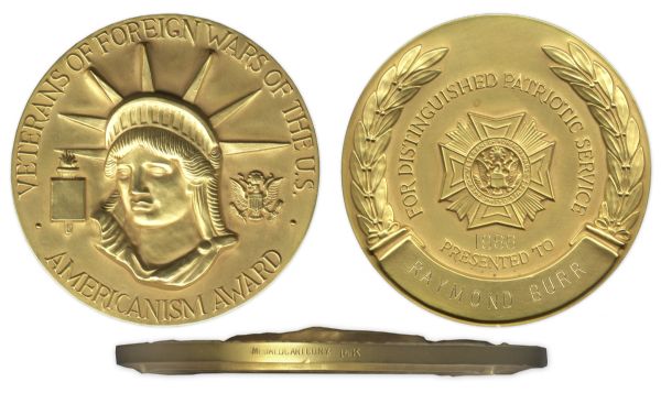 Raymond Burr VFW Americanism Award From 1966 -- 179 Grams of 14K Gold