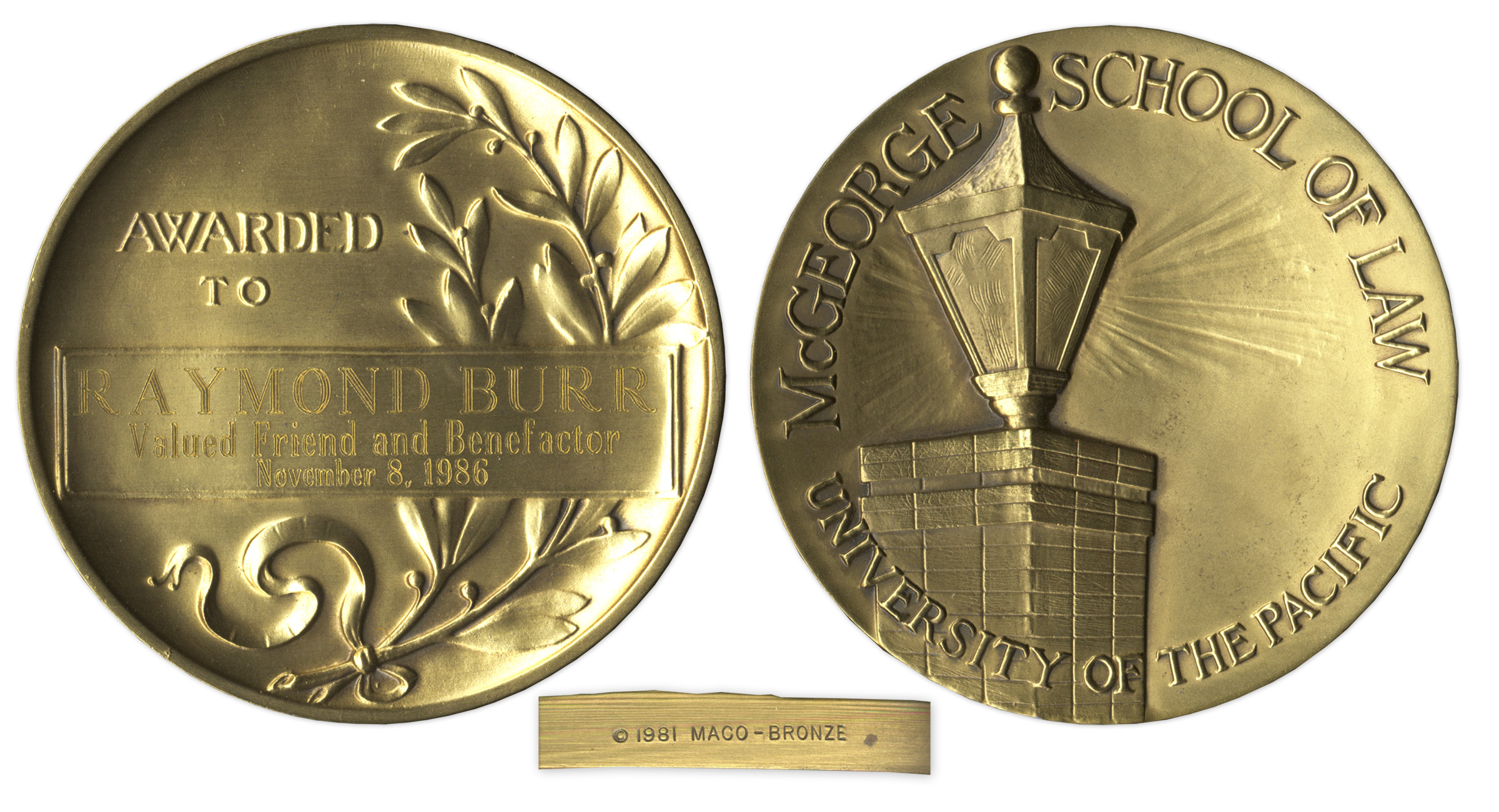 Lot Detail Raymond Burr Award Medallion Awarded For His Lot Detail Raymond Burr Award Medallion Awarded For His