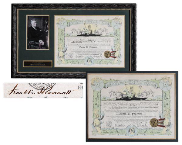 Franklin D. Roosevelt Document Signed as President -- Rare ''Ancient Order of the Deep'' Naval Certificate