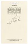 Jimmy Carter Signed Souvenir Excerpt From His Speech at the Egyptian-Israeli Peace Treaty Signing in 1979 -- ...Peace, like war, is waged...