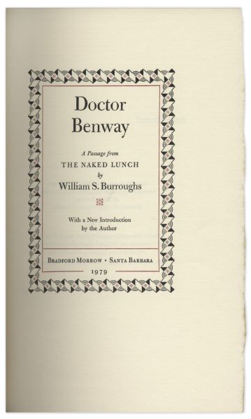 William S. Burroughs Signed Limited Edition of ''Doctor Benway''