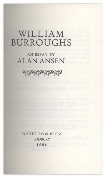 William S. Burroughs Signed Limited Edition of Alan Ansen's Essay ''William Burroughs'' -- Countersigned by Ansen -- One of 50