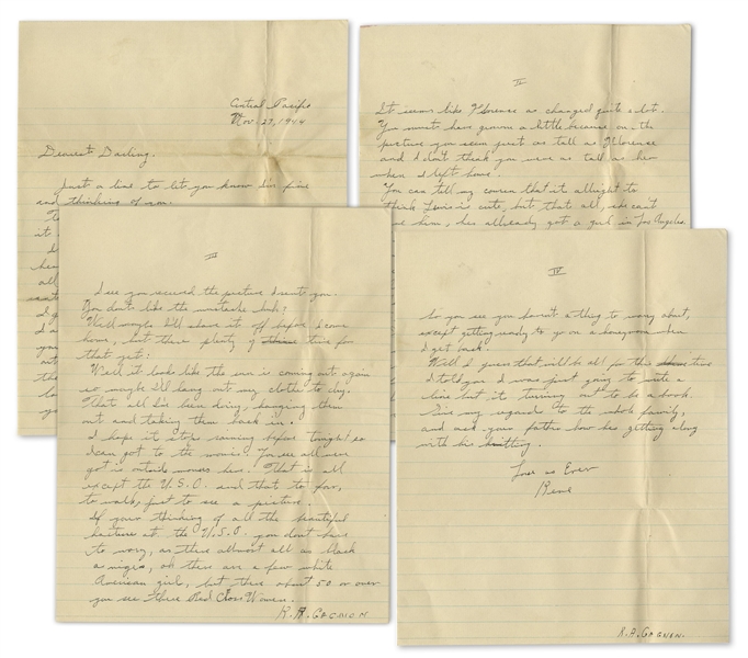 Rene Gagnon Autograph Letter Signed 5 Times -- From the Central Pacific 3 Months Before Iwo Jima -- ''...you don't have to worry...there are a few white American girls, but there about 50...''