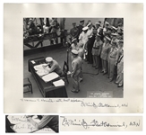 WWII Admiral Chester Nimitz Twice-Signed 14 x 11 Photograph -- Depicting Nimitz Signing the Declaration of Japanese Surrender on 2 September 1945