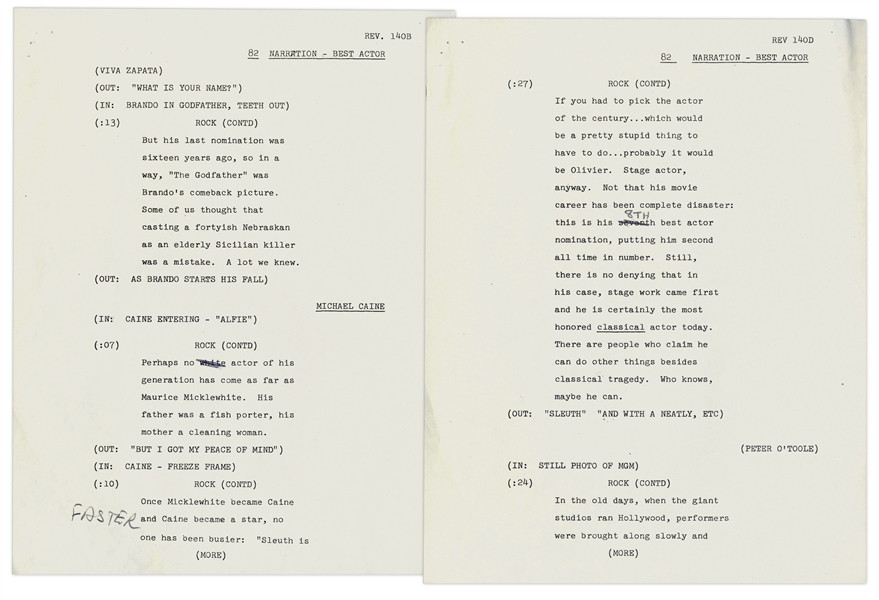 Rock Hudson's Own Script From the 1973 Academy Awards, When He Hosted It -- With COAs From Rock Hudson's Estate
