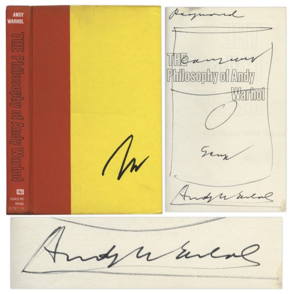 Andy Warhol Sketches His Famous Campbell's Soup Can -- Drawn Upon a Signed First Edition of ''The Philosophy of Andy Warhol'' -- With a COA From PSA/DNA