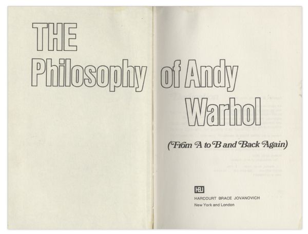 Andy Warhol Sketches His Famous Campbell's Soup Can -- Drawn Upon a Signed First Edition of ''The Philosophy of Andy Warhol'' -- With a COA From PSA/DNA