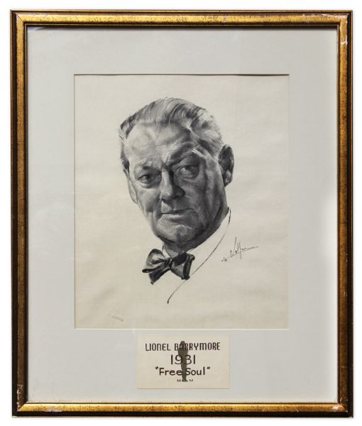 Nicholas Volpe Charcoal Sketch of Lionel Barrymore in ''Free Soul'' -- Volpe Was Commissioned by the Academy to Draw Portraits Each Year of the Best Actor & Actress Oscar Winners