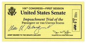 Supreme Court Chief Justice William Rehnquist Signed Ticket to the Impeachment Trial of President Bill Clinton -- Rehnquist Presided Over the Senate Impeachment Trial
