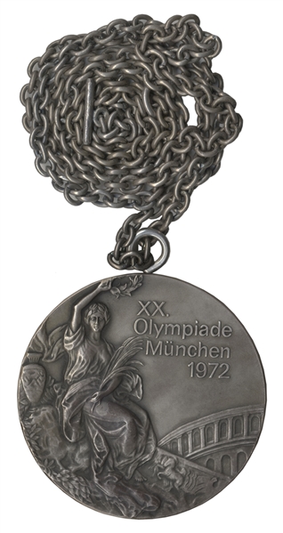 Silver Medal From the 1972 Summer Olympics, Held in Munich, West Germany -- Won by East German Gymnast Erika Zuchold for Women's Vault -- Includes Rare Silver Medal Winner's Pin