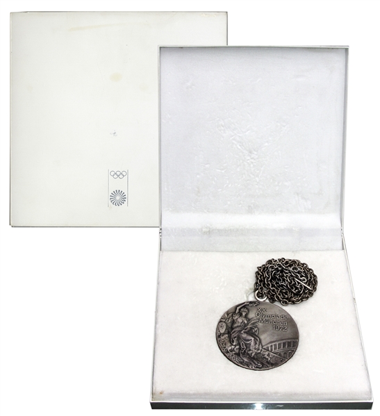 Silver Medal From the 1972 Summer Olympics, Held in Munich, West Germany -- Won by East German Gymnast Erika Zuchold for Women's Vault -- Includes Rare Silver Medal Winner's Pin