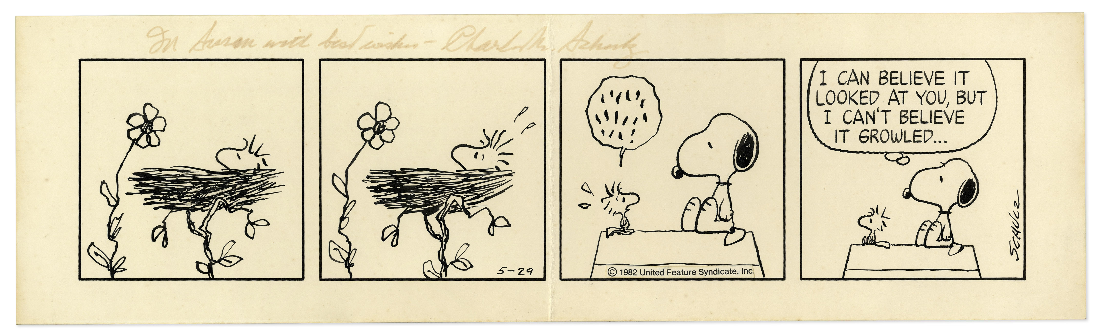 Lot Detail - Snoopy & Woodstock ''Peanuts'' Strip Hand Drawn by Charles