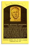 Hank Greenberg Signed Postcard of His Hall of Fame Plaque