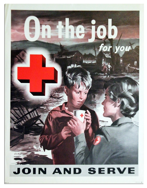 Vintage Red Cross ''On the Job'' Poster