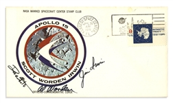 Apollo 15 Crew-Signed NASA Astronaut Insurance Cover -- Signed Al Worden, Dave Scott & Jim Irwin -- Cancelled 26 July 1971 -- 6.5 x 3.75 -- Near Fine -- With COA From Worden