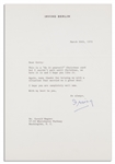 Irving Berlin Original Artwork & Autograph Musical Quotation Signed -- From His Most Famous Song of All Time, ''White Christmas'' -- With an Additional 1973 Typed Letter Signed