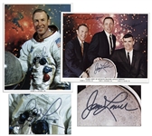Pair of James Lovell 8 x 10 Photos Signed -- One Photo of Lovell in His Spacesuit & One Crew Photo of the Apollo 7 Astronauts in Civilian Suits