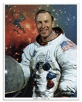 Pair of James Lovell 8'' x 10'' Photos Signed -- One Photo of Lovell in His Spacesuit & One Crew Photo of the Apollo 7 Astronauts in Civilian Suits