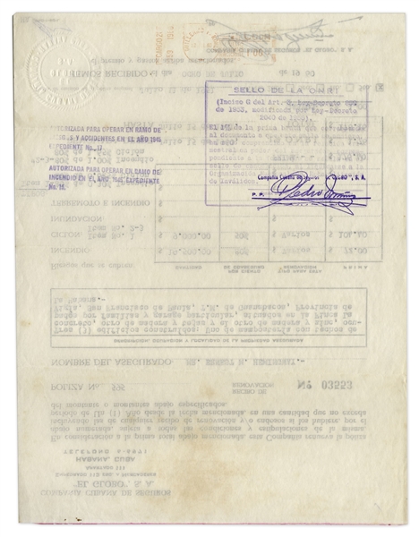 Ernest Hemingway Insurance Policy and Receipt for His Cuban Home