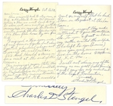 Casey Stengel Autograph Letter Signed -- ...in regards to trades & winter work for the Yankee club...I signed a two year contract at my former figure...