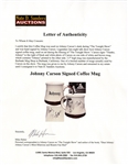 Johnny Carson Signed Mug Used on His Desk During ''The Tonight Show'' -- Previously Owned by Carson's Personal Correspondent Who Worked on the Show for 10 Years