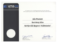 Red Hot Chili Peppers MTV Nomination Certificate for the Video Music Awards -- Best Group Video for Californication