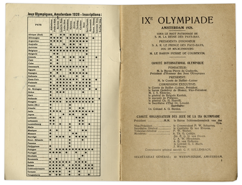 1928 Summer Olympics Program -- Held in Amsterdam