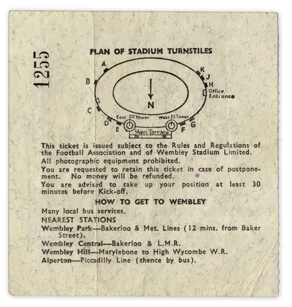 Historic 1966 World Cup Final Ticket -- The Only World Cup Won by England -- Also the World Cup That Made Pickles the Dog Famous